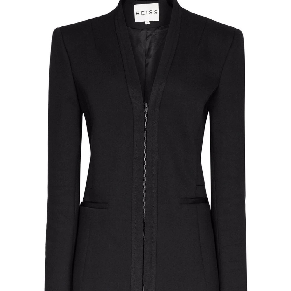 Reiss Black Longline Zip Front Blazer Jacket